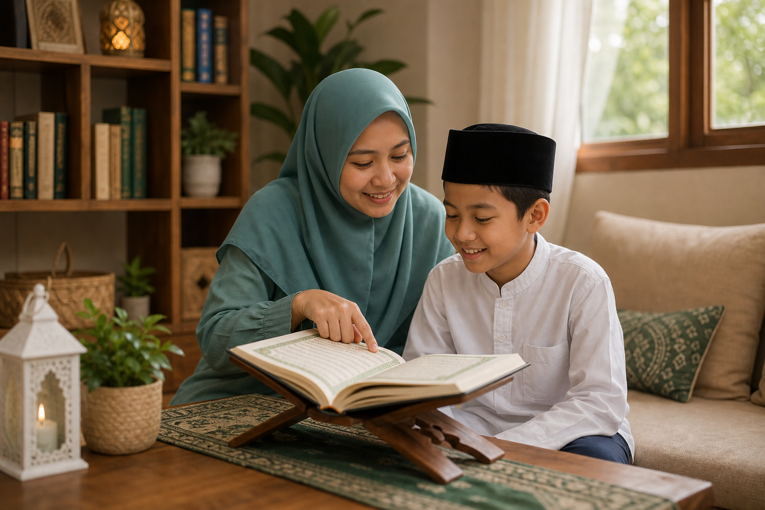Orang tua mendampingi anak mengaji